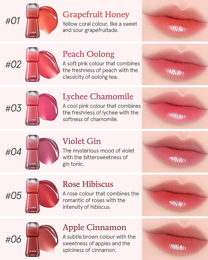 THESAEM Saemmy's Ade Shot Tint (01, 06) - Korean Lip Titnt, Water Gel Lip Stain with Plump Glowy Moisturizing Finish, Buildable Radiant Gloss, Long-Lasting Comfort, 0.1 fl.oz.
