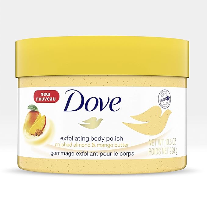 Dove Exfoliating Body Polish Body Scrub Crushed Almond and Mango Butter 4 Count Exfoliating Scrub for Dry Skin Gently Exfoliates to Reveal Healthy Skin 10.5 oz