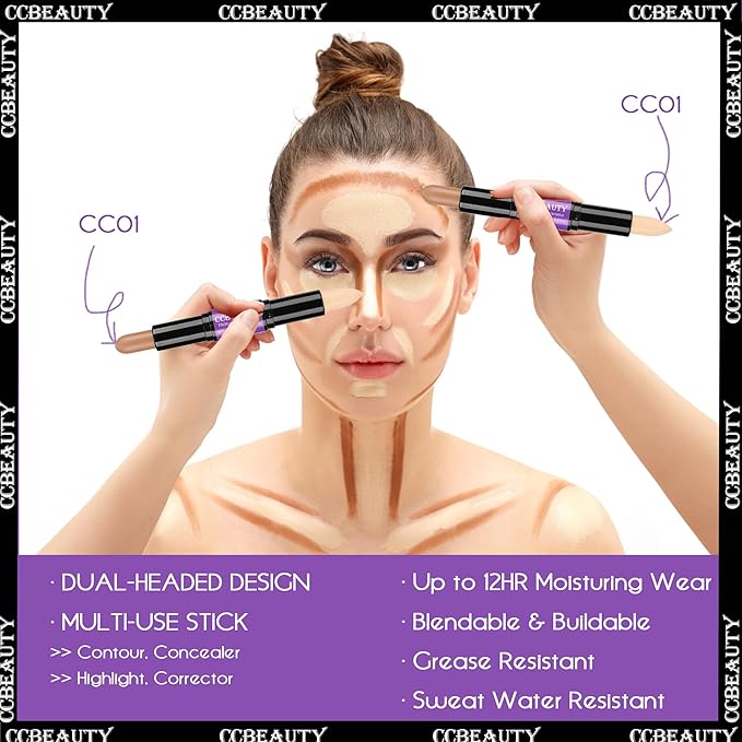 CCbeauty 2-IN-1 Matte Contour Stick Makeup,Cream Dual Highlighter & Waterproof