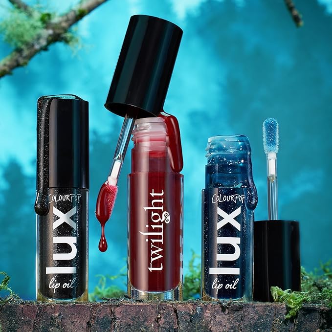 ColourPop x Twilight Lux Lip Oil - Hydrating, Sheer Tinted Lip Oil Formulated with Antioxidant-Rich Chamomile Extract & Calendula Oil - Non-Greasy, Nourishing Black Lip Oil - Team Jacob (0.16 oz)