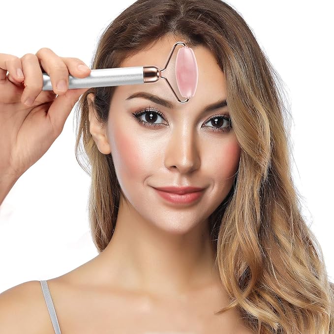 DANGSHAN 3-in-1 Electric Jade Roller 3D Roller Facial Roller & Face Massager, Rose Quartz