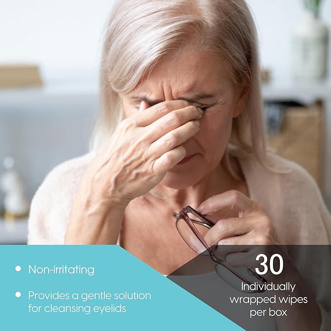 Clear C Eyelid Wipes Pre-Moistened for Dry Eyes – Rinse Free Eye Lid Cleaning Wipes – Individually Wrapped Travel Eye Wipes, 3 Boxes of 30