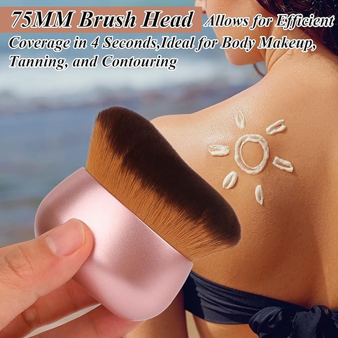 75MM Extra Large Self Tanner Kabuki Makeup Brush – Ultra Soft Dense Vegan Bristles for Body Makeup, Bronzer & Foundation–Applies Tanning Mousse, Lotion & Self Tanner–Rose Gold, Wet & Dry