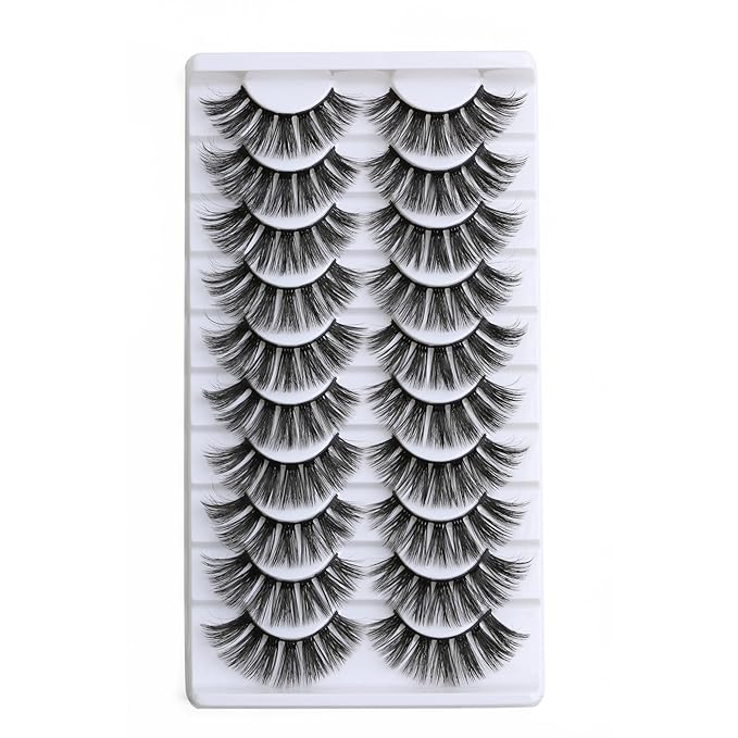 SUNWELL False Eyelashes 18mm Mink Lashes 8D Fluffy Faux Mink Lashes Dramatic Cat Eye Lashes Strips Soft Full Volume Fake Eyelashes 10 Pairs Pack
