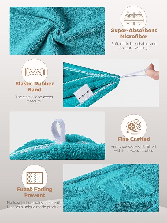 Hicober Microfiber Hair Towel, Hair Towel Wrap Turbans for Women,Hair Drying Towel Wrap Hair Accessories for Women Girls-Plum,Navy,Aqua Green,3Packs