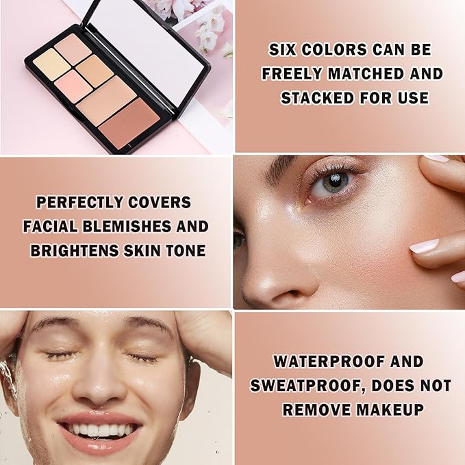 Cream Color Correcting Concealer Makeup Palette Cream Foundation Palette for Dark Circles Professional Concealer Full Coverage Face Contour Makeup Palette with Brush-01 Color Correcting