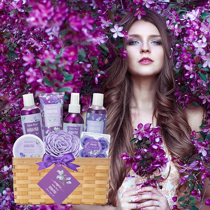 Mother's Day Gifts for Mom Gift Basket for Women, Luxury 11Pcs Floral Perfume Scents Bath and Body Home Spa Gift Kit with Bubble Bath, Body Lotion, Self Care Gifts Basket for Her, Birthday Gifts