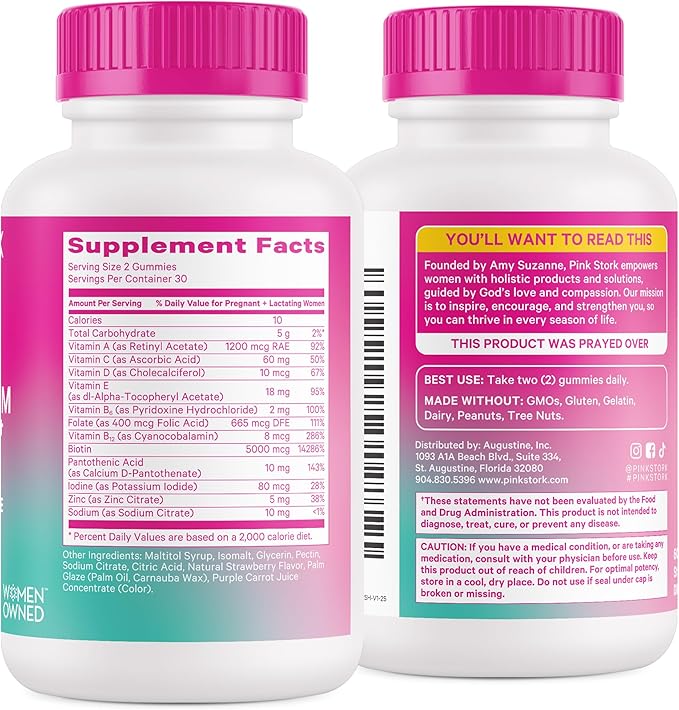 Pink Stork Postpartum Hair Loss Gummies - Biotin with Vitamin E, Pantothenic Acid, B6 & B12 for Beautiful & Strong Hair, Skin, and Nails - Postpartum Essentials for New Moms - 60 Gummy Vitamins