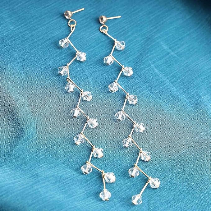 Boho Rhinestone Leaf Earrings Gold Crystal Drop Earring Long Chain Tassel Dangle Earrings Jewelry for Women and Girls Gifts