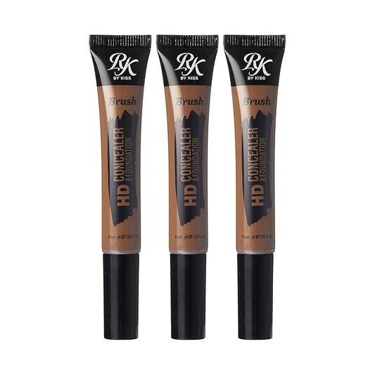 Ruby Kisses HD Brush Concealer & Foundation, Full Coverage, Color Correcting, Highlight, Contour 3 Pack (Chestnut)