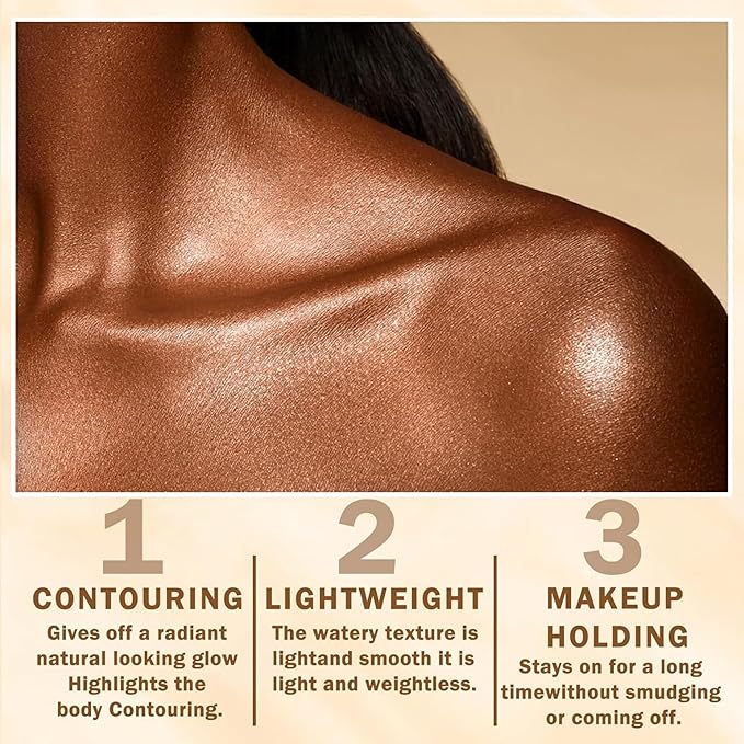 Shimmer Body Luminizer 5 Color Waterproof Smooth Face Body Glow Illuminator Non-sticky Liquid Body Highlight Illuminator for Face & Body & Leg (80 ML, 04 Golden Brown)