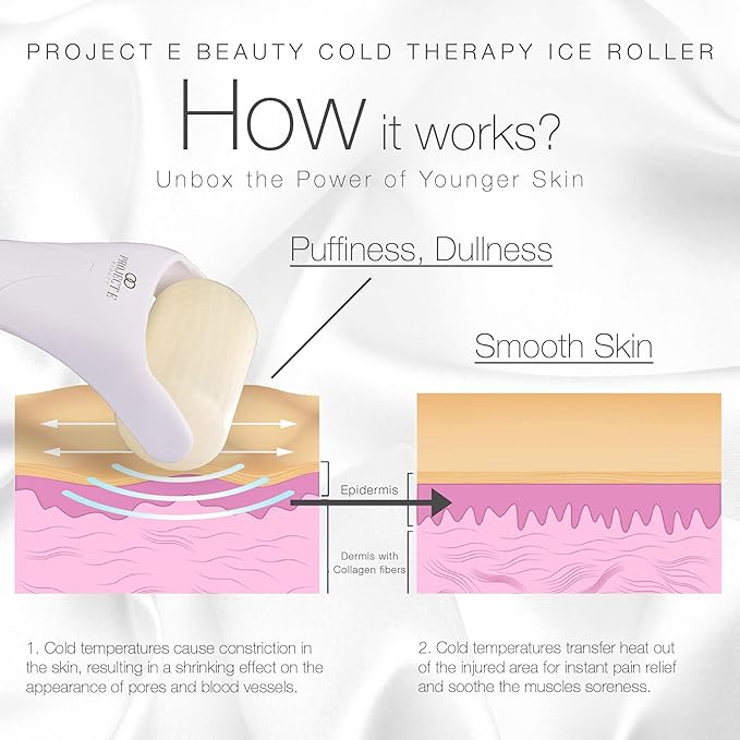 Ice Roller Cold Therapy by Project E Beauty | Reduce Under Eye Puffiness & Dark Circles | Tightens & Firms Skin | Diminish Wrinkles | Pain Relief | Muscle Soreness | Redness (Face & Body Roller)