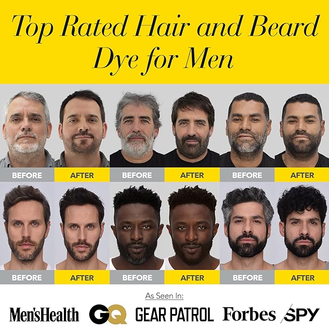 CLEVERMAN Black Hair & Beard Dye for Men, All-in-One Reusable Kit - Natural-Looking Gray Coverage, Professional-Quality, Ammonia-Free, 3.38 Fl Oz (1 Pack), Black, Suitable for Black Hair