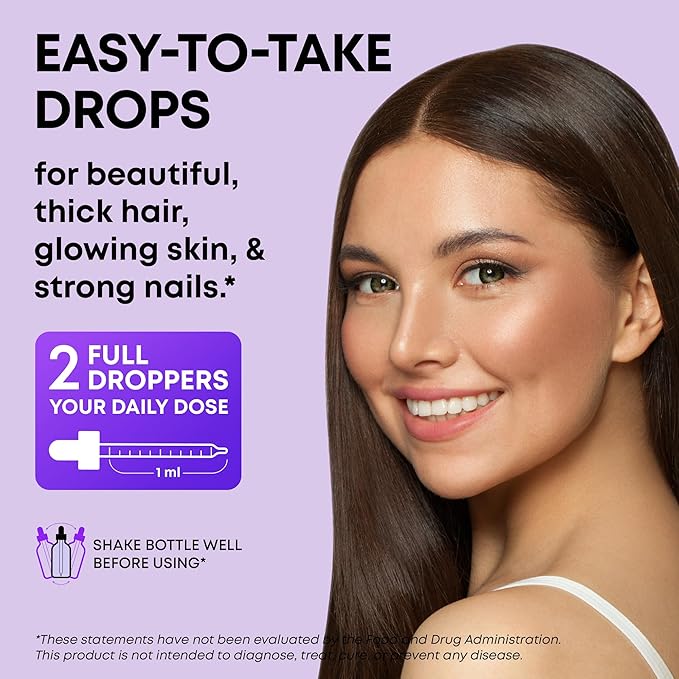 SimplyVital Liquid Biotin & Collagen - Hair, Skin & Nails Vitamins with Biotin 10000mcg & Collagen Peptides - Made in USA - Liquid Collagen for Healthy Skin & Hair Growth Support - 2 fl oz