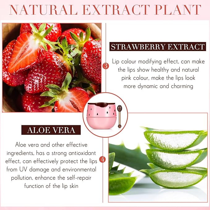 12 Pcs Bee Lip Balm Honey Pot with Brush Propolis Lip Mask Overnight, Moisturizing Hydrating Lip Sleeping Mask Prevention Dry and Cracked(Honey+Strawberry)