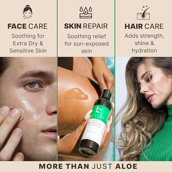 Beauty by Earth Aloe Vera Gel - USA Made with Natural & Organic Ingredients, Pure Aloe Vera Plant Gel for Face Mask, Hair & Skin with Vitamin C & E, Soothing and Cooling for Sunburn & After Sun Care
