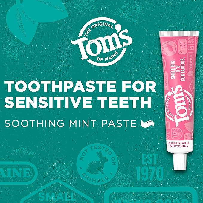 Tom's of Maine Sensitive + Whitening Fluoride Free Toothpaste,Soothing Mint 4.0 oz 3-Pack
