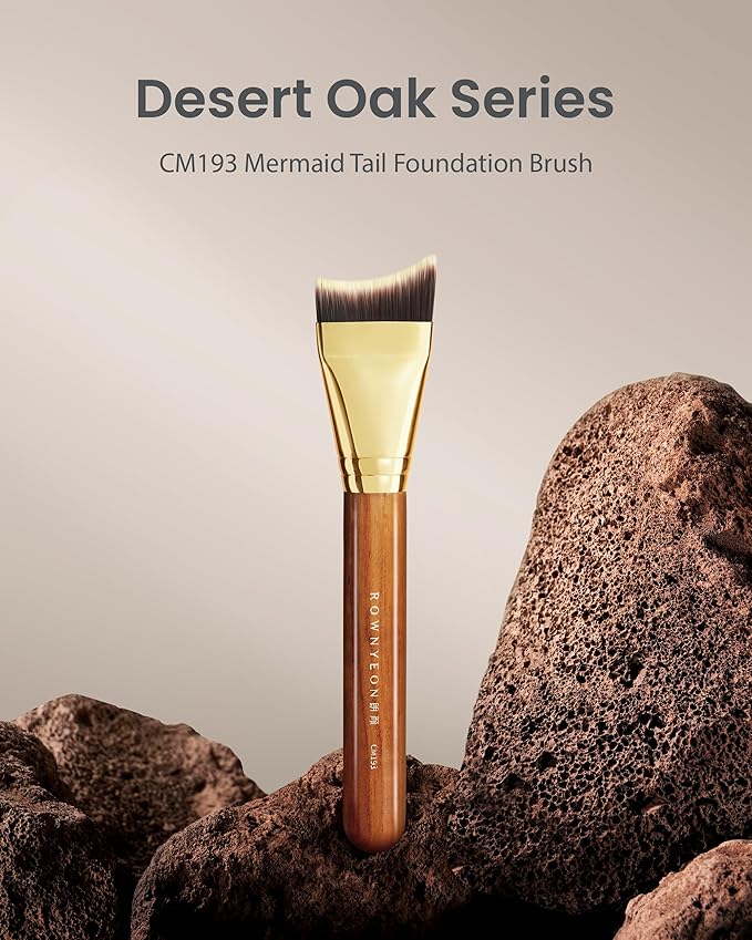 Desert Oak Series Mermaid Tail Foundation Brush - Airbrush - Filter Finish for Liquid & Cream Foundation, Bubinga Wood Handle (CM 193)