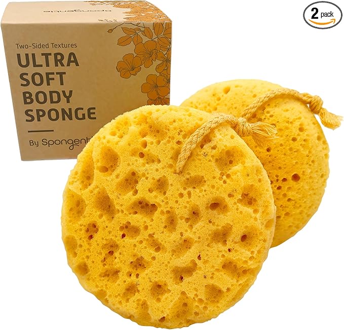 Spongentle Deep Cleansing Body Loofah Sponge, Natural Colors, for Bath and Shower, Multiple Textures for Gentle and Deep Exfoliation, Generous and Rich Lather, (Pack of 2)