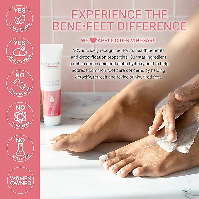 Benefeet Scrub-A-Dub Cooling Foot Scrub - Exfoliates + Refreshes Dry + Dull Skin, Get Smoother Skin from Heel to Toe, Made w/Vitamin E, Apple Cider Vinegar, Walnut Shell + Apricot Seed, 4 oz (1 Pack)