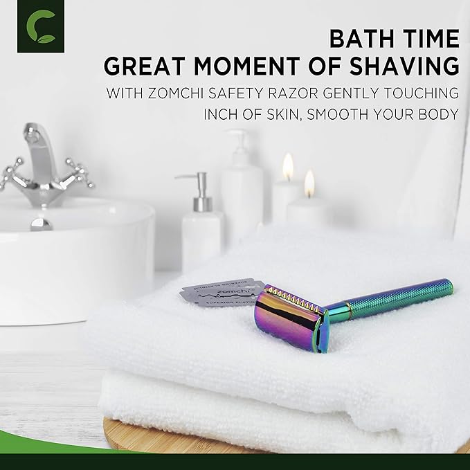 Safety Razor for Women,Safety Razor with 5 Blades,Women Razor with a Delicate Box,Free of Plastic (Stand Style Rainbow Razor)