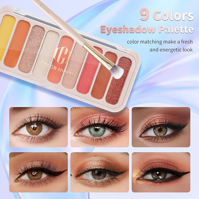 Color Nymph Teen Girls Makeup Kits, Makeup Kit For Girls All In One Makeup Sets For Women With Sequin Bag Packed Individually 9 Colors Eyeshadow Palette Lip Gloss Eyeliner Mascara -Orange Pink