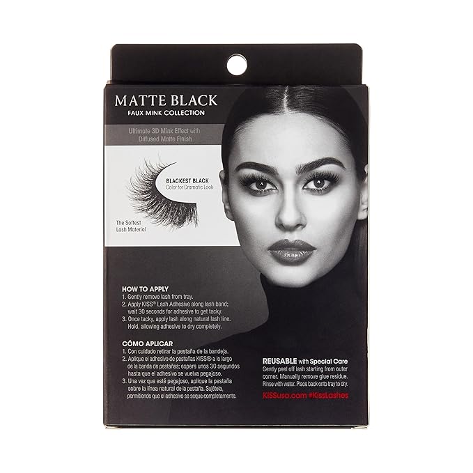 KISS Lash Couture Matte Black Faux Mink Eyelashes Multipack, Matte Cheviot, Black, Natural Looking, Cruelty-Free & Vegan, Holds Curl, Comfortable, Seamless, Knot-Free Band | 4 Pairs