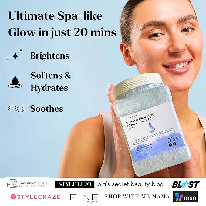 Jelly Face Mask for Facials - Hyaluronic Acid Hydrating, Brightening & Nourishing Jelly Mask with Free Jade Roller & Spatula | Professional Hydrojelly Masks | Vajacial Jelly Mask Powder | 23 Oz Jar