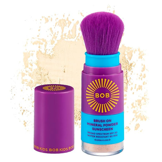 BOB KIDS SPF 30 Brush On Mineral Powder Sunscreen, Broad Spectrum, Water Resistant 80 Mins, Easy to Apply for Kids and Babies, Mfg in USA