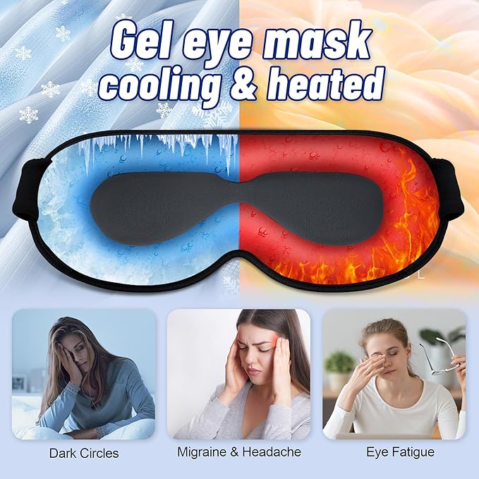 Cooling Gel 3D Sleep Eye Mask-Weighted Blackout Sleep Mask & Cold Compress for Dark Circles, Dry Eyes, and Puffiness - Comfortable, Eyelash-Friendly, Reusable for Relaxing Sleep -Blue