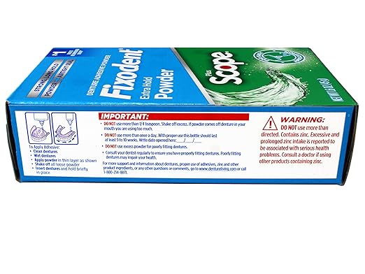 Fixodent Denture Adhesive Powder, Extra Strong, Plus Scope, Strong, Long Hold Powder, Airtight Seal, 1.6 OZ, Pack of 3