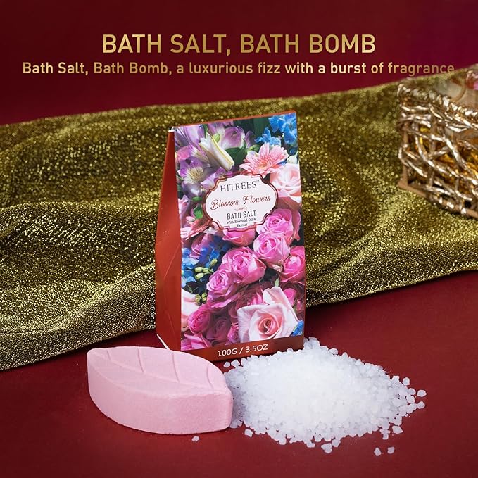 Spa Gift Basket for Women, ROSE & JASMINE Friendship Gifts Women, Tote Bag, Shower Gel, Hand & Body Cream, Hitrees Bath Gift Set for Her, Mom, Mothers Day