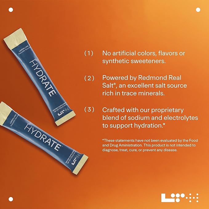 LTH Hydrate Hydration Mix - Trusted by Life Time Fitness Members - NSF Certified for Sport - Electrolyte Powder - Plant-Based, Non-GMO, Gluten Free - 15 Single-Serve Packets (Lemon Lime) - 2-Pack