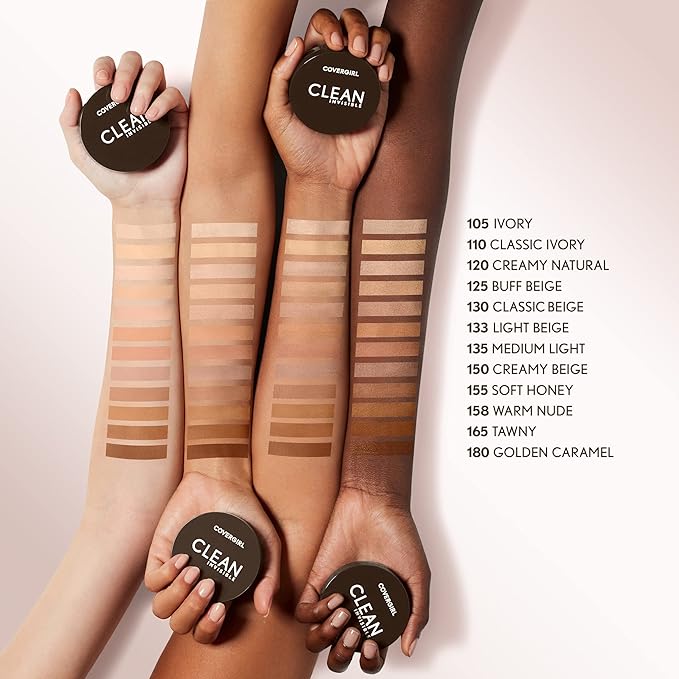 Covergirl Clean Invisible Pressed Powder, Lightweight, Breathable, Vegan Formula, Creamy Natural 120, 0.38oz