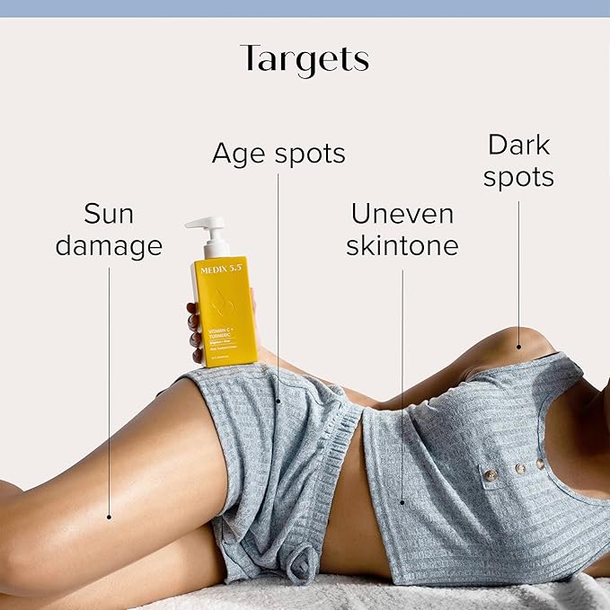 MEDIX 5.5 Exfoliating AHA Glycolic Acid Face & Body Scrub Cleanser + Vitamin C Moisturizing Body Cream Lotion Skin Care 2PC Set | Alpha Hydroxy Acid & Lactic Acid Foaming Body Wash & Face Wash, 2-PC