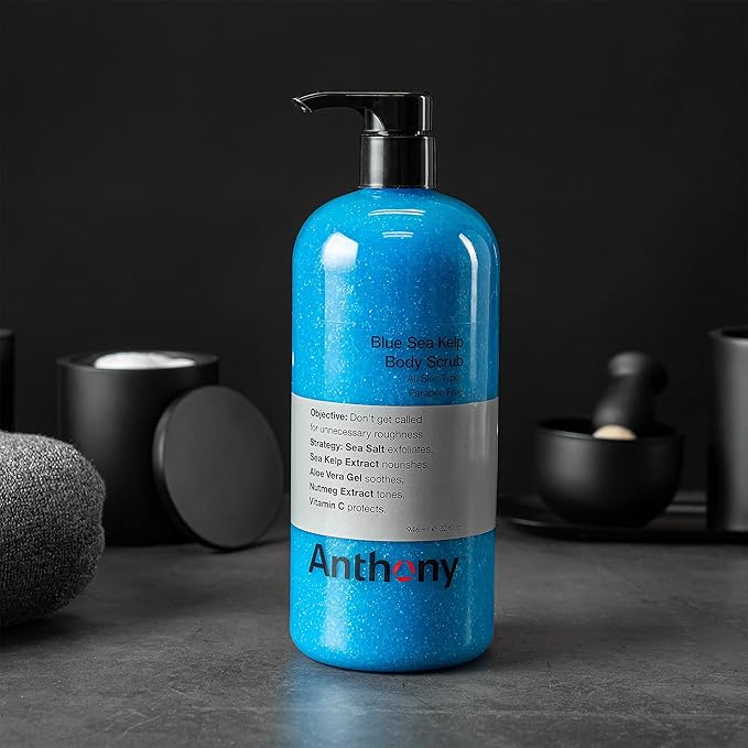 Anthony Exfoliating Body Scrub, Sea Salt, Vitamin C & Aloe Vera, Deep Cleans, Smooths Rough Patches, Soothes & Protects Skin, Hydrating Blue Sea Kelp Body Wash, 32 Fl Oz