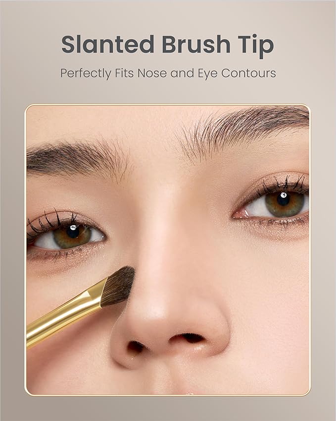 Desert Oak Series Nose Contour Brush - Angled Pony Hair Bristles for Seamless Sculpting, Dual-Use with Cream/Powder, Ebana Handle & Brass Ferrule (CM 179)