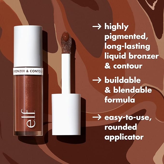 e.l.f. Camo Liquid Bronzer & Contour, Silky Highly Pigmented Formula, Creates a Long-Lasting Bronzed Glow & Natural Look, Vegan & Cruelty-Free, 2 Fair/Light