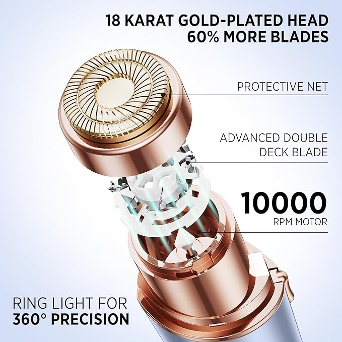 Facial Hair Removal for Women: Rechargeable Hair Removal Device - Painless Womens Face Razor Peach Fuzz (Blue)