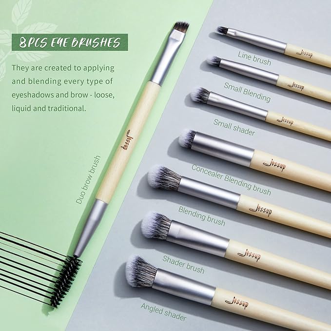 Jessup Vegan Makeup Brushes Set Premium Synthetic Powder Foundation Highlight Concealer Eyeshadow Blending Eyebrow Liner Spoolie Brush Set Burlywood 12pcs T327