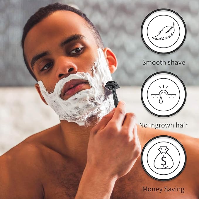 Bambaw Safety Razor for Men with 5 Double Edge Safety Razor Blades, Safety Razors for Men, Sustainable Metal Razor, Zero Waste - Black