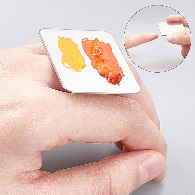 OLYCRAFT 6PCS Stainless Steel Makeup Palette Mini Ring Palette with Spatula Tool Makeup Palette Tools for Nail DIY Art Design Paint Color- 1.7 x 1.3 Inch