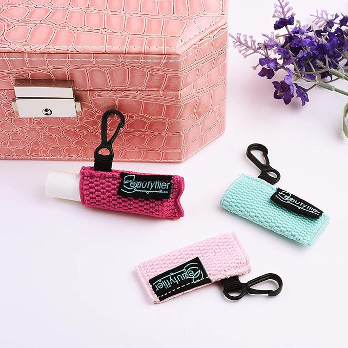 Beautyflier Cute Elastic Lip Balm Holder Keychain, Lipstick Sleeve Chapstick Sleeve Holder for Burts Bees Chapstick