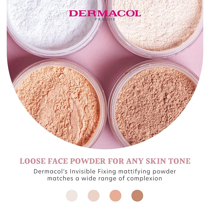 Dermacol - Invisible Fixing Face Powder, Touch-proof Translucent Setting Powder for Oily Skin & Other Skin Types, Loose Powder Makeup, Frangrance-Free Matte Powder with Powder Puff, Natural, 13.5 g