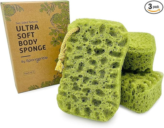 Spongentle Deep Cleansing Dual Texture Body Loofah Sponge, Vacuum Sealed, for Bath and Shower, for Gentle and Deep Exfoliation, Generous and Rich Lather, (Pack of 3)