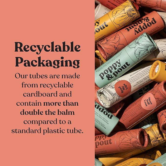 Jumbo Lip Balm Gift Set (3-Pack, Warm Flavors) | Poppy & Pout All Natural Lip Balms & Moisturizers | Hydrates with Beeswax, Vitamin E, Organic Coconut Oil | Cruelty-Free | Recyclable Cardboard Tube