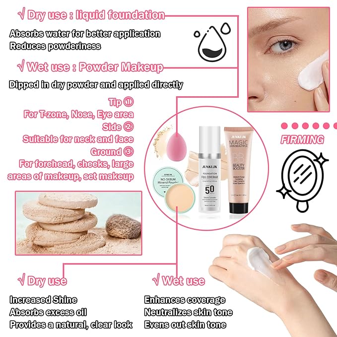 Color Changing Foundation Set,Full Coverage Foundation Liquid Foundation Makeup Gift Set,Moisturizing BB Cream for Women,Flawless Loose Setting Powder Face Primer Base Makeup Kit With Makeup Sponge