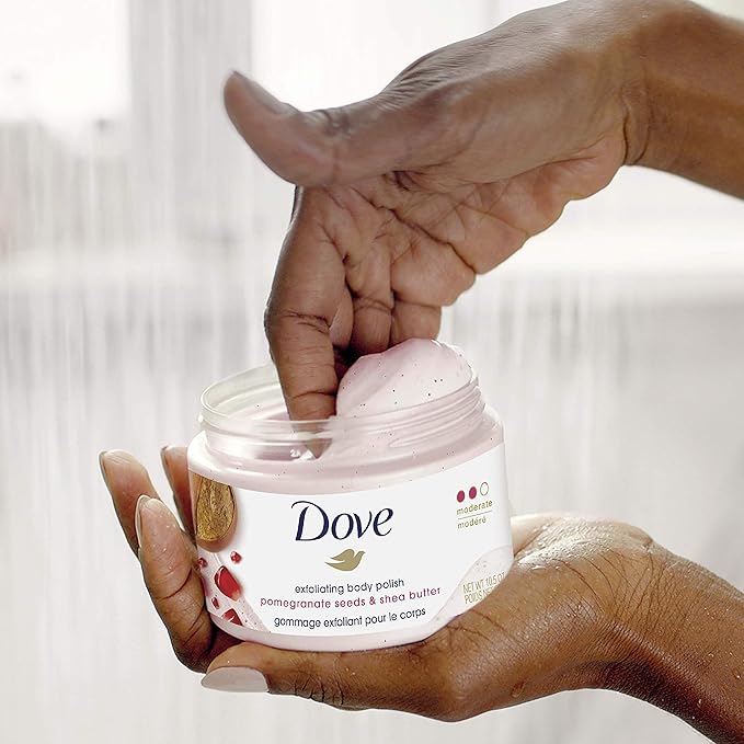 Dove Exfoliating Body Polish Scrub For Silky, Soft Skin Pomegranate & Shea Butter Body Scrub Exfoliates and Provides Lasting Nourishment 10.5 oz