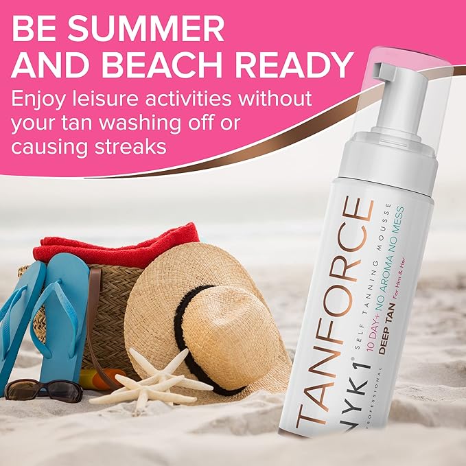 NYK1 Self Tanner Mousse Sunless Tanner (250ml) AWARD WINNING Self Tan Tanning Mousse Natural Tanning Lotion Self Tanner For Face and Body Tan - Self Tanning Lotion For Streak Free Fake Tan Bronzer