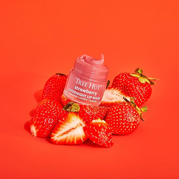 Tree Hut Strawberry Overnight Lip Mask | Leave on Overnight & Wake up to Soft, Hydrated Lips | Elevate your Self Care Routine | .6 oz.
